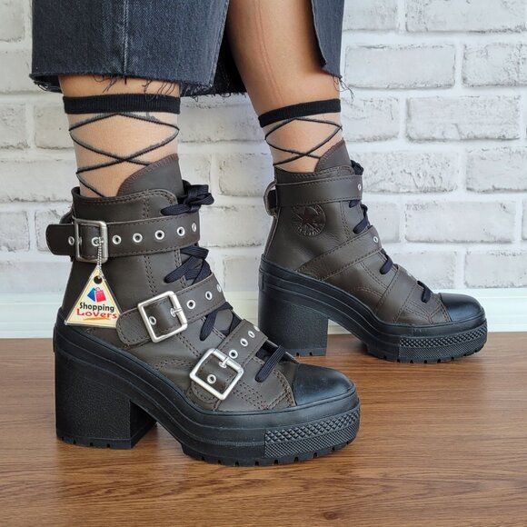 ❤️Converse Chuck 70 De Luxe Heel Leather Buckles Womens Boots Sz 7 Brown A12209C - Picture 10 of 12